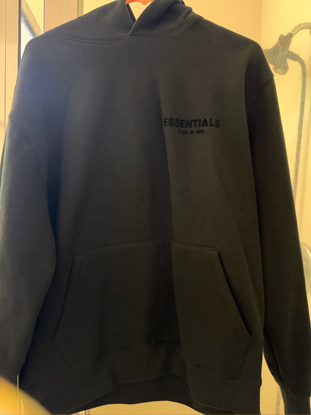 Fear of God ESSENTIALS Black Tonal Logo Pullover Hoodie Size S Oversized